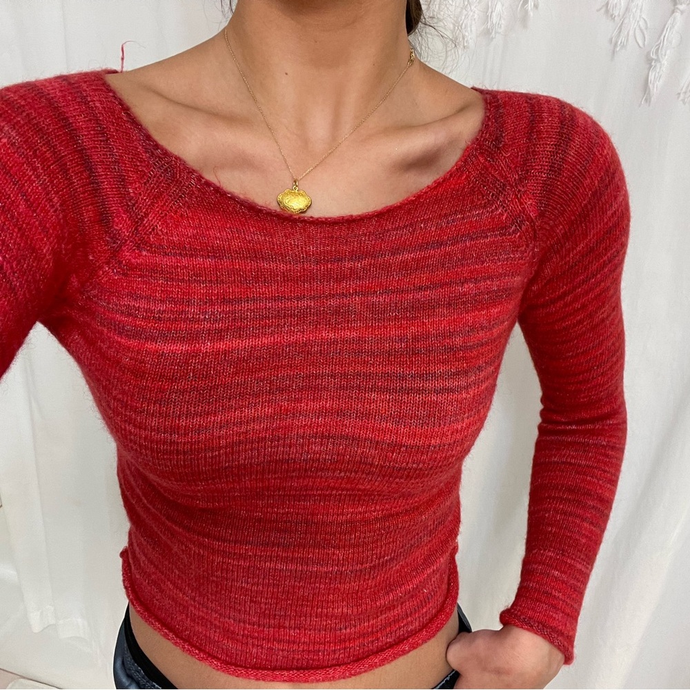 Red, one size, boat neck sweater from Subdued